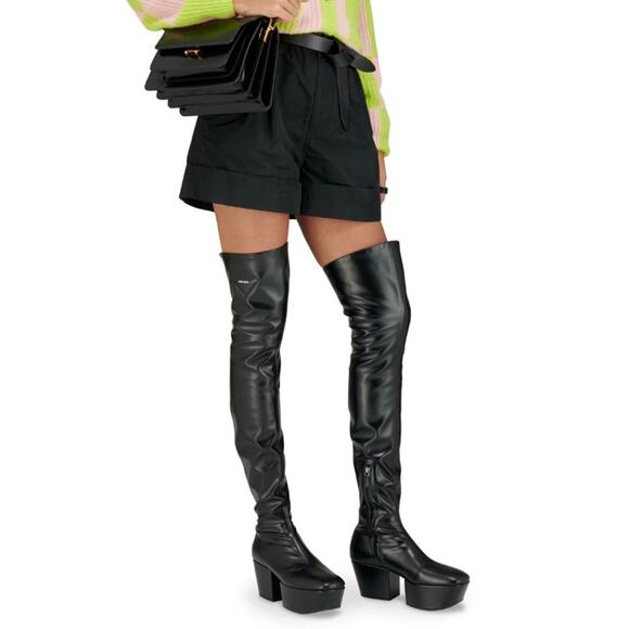 Prada Black Stretch Napa Over-the Knee Platform Boots - Picture 1 of 16